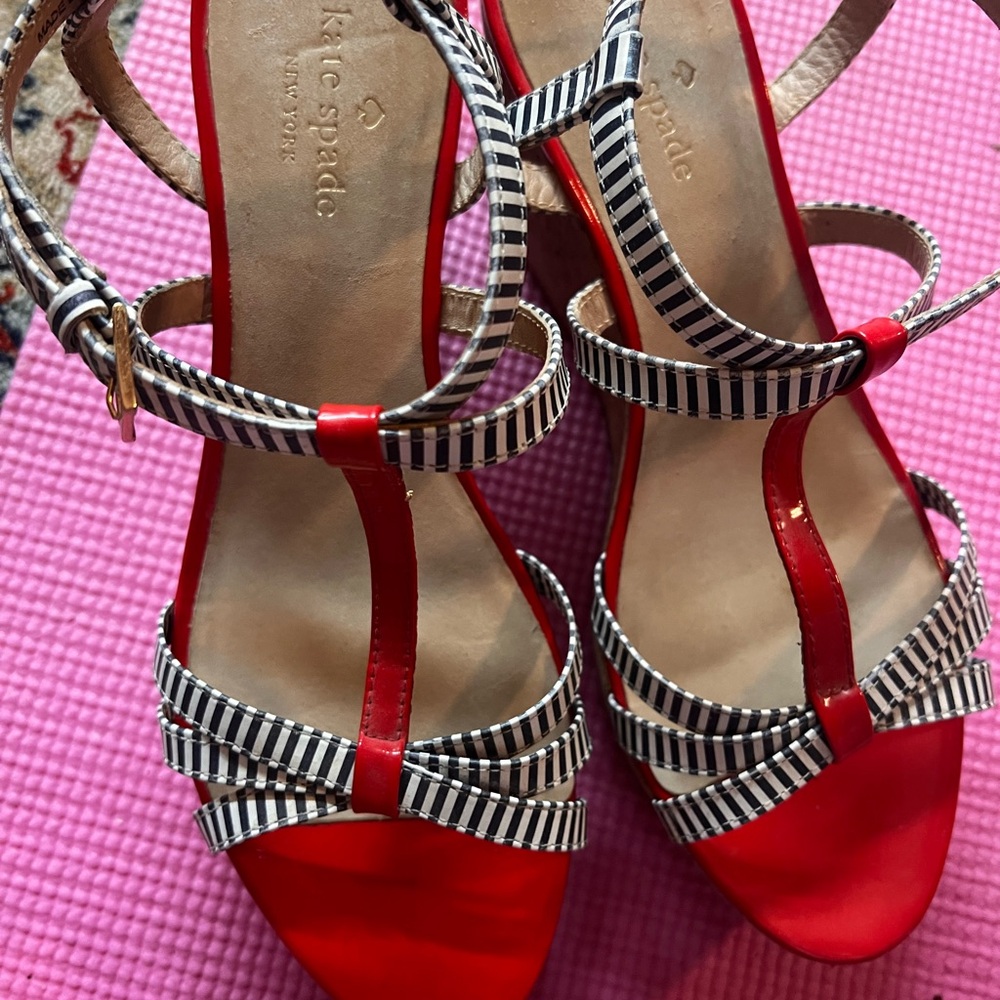 Kate Spade Red and Black Striped Women's Sandals